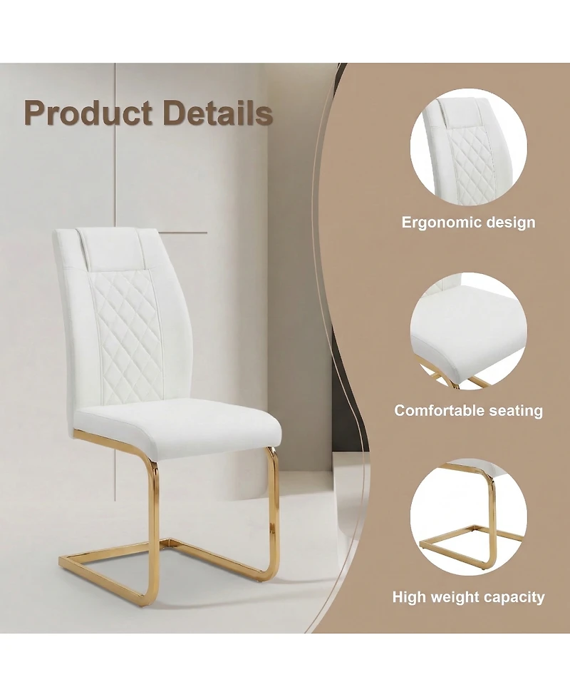 Streamdale Furniture Set of 4 High-Back Pu Leather Dining Chairs with Gold Legs