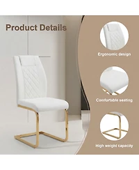 Streamdale Furniture Set of 4 High-Back Pu Leather Dining Chairs with Gold Legs
