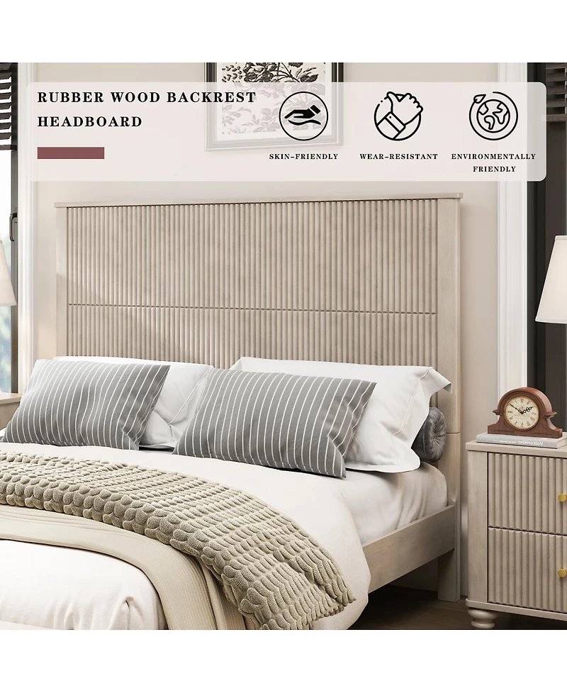 Streamdale Furniture Queen Solid Wood Platform Bed Frame with Tall Headboard No Box Spring Needed