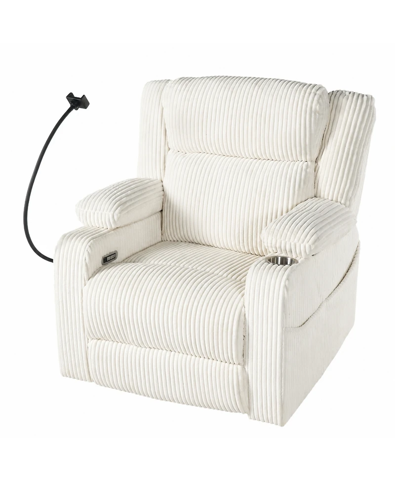 Streamdale Furniture Electric Power Recliner with Heat Massage Swivel and Usb Ports