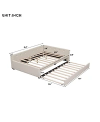 Streamdale Furniture Queen Size Upholstered Platform Bed with Usb and Twin Size Trundle