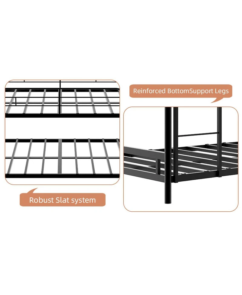 Streamdale Furniture Heavy-Duty Triple Bunk Bed with Ladder and Railing