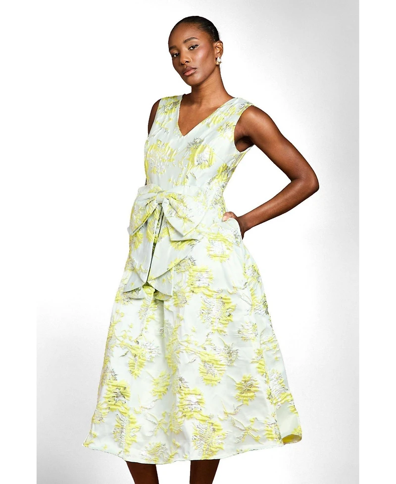 Coast Women's V-Neck Bow Jacquard Midi Dress