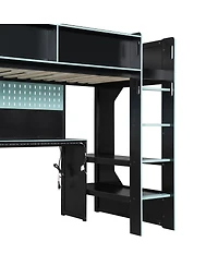 Streamdale Furniture Twin Size Gaming Loft Bed with Desk Lights and Charging Station