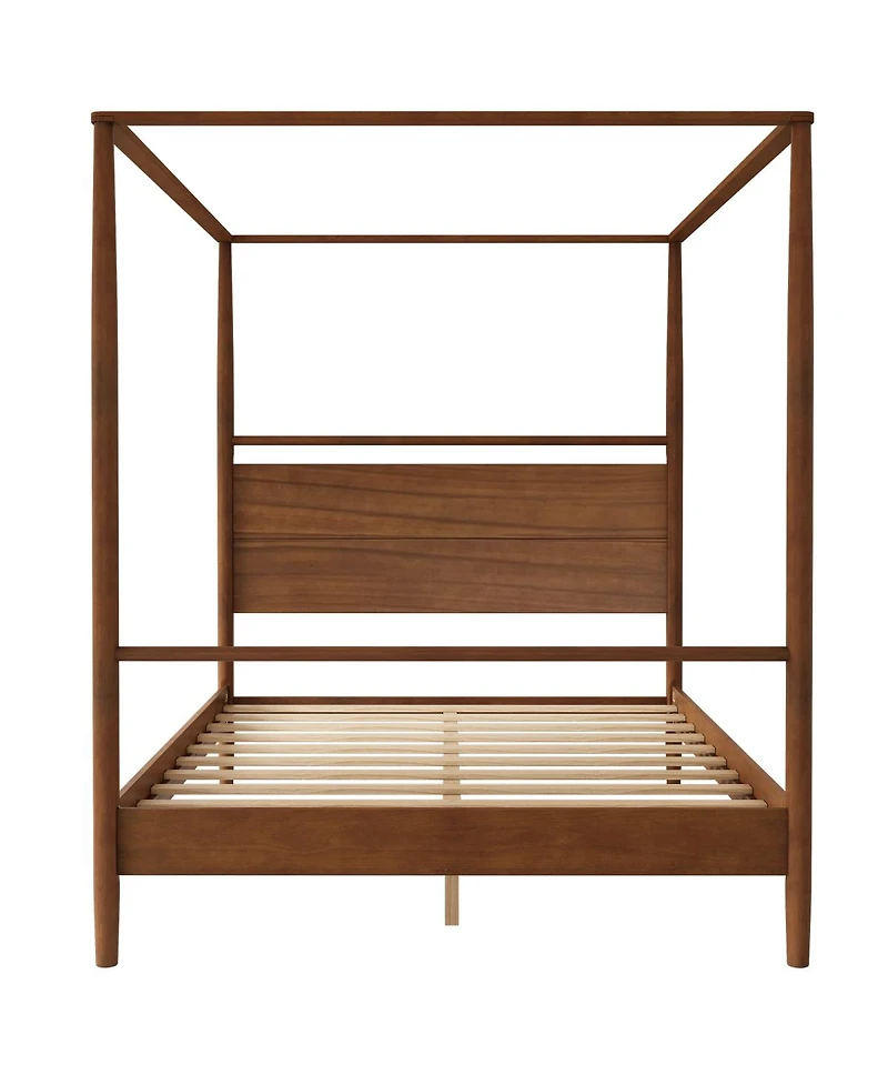 Streamdale Furniture Solid Wood Four-Poster Canopy Bed Frame Queen Walnut
