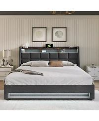 Streamdale Furniture Full Size Upholstered Hydraulic Storage Bed with Led and Charging Station