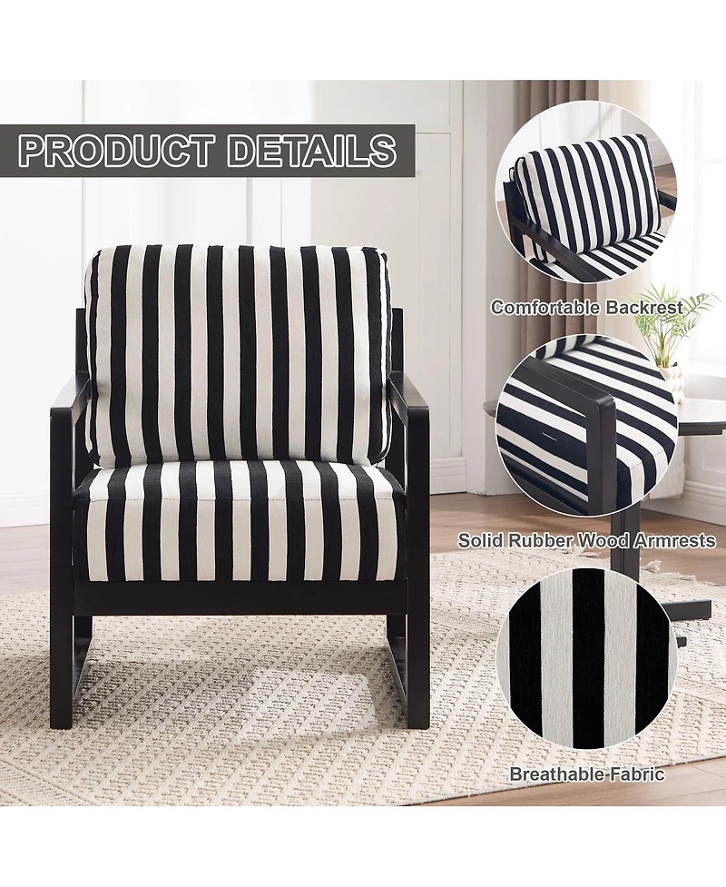 Streamdale Furniture Mid-Century Modern Striped Fabric Lounge Chair with Wooden Frame