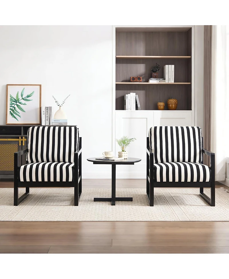 Streamdale Furniture Mid-Century Modern Striped Fabric Lounge Chair with Wooden Frame