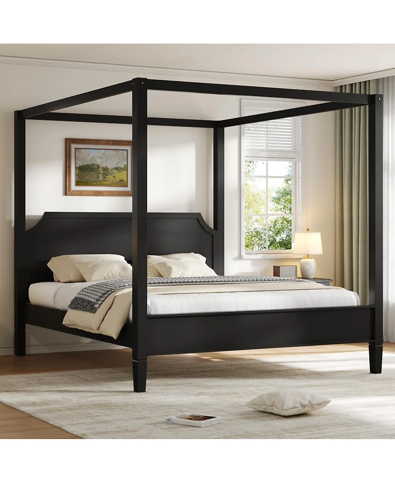 Streamdale Furniture King Size Wooden Canopy Platform Bed with Headboard and Support Legs