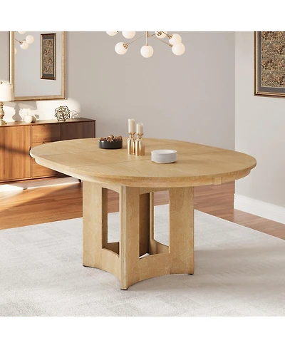 Streamdale Furniture Farmhouse Extendable Round Dining Table with 16'' Leaf Natural