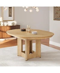 Streamdale Furniture Farmhouse Extendable Round Dining Table with 16'' Leaf Natural