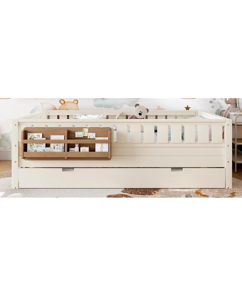 Streamdale Furniture Bed with Bookshelves Staircase Safety Rails and Trundle