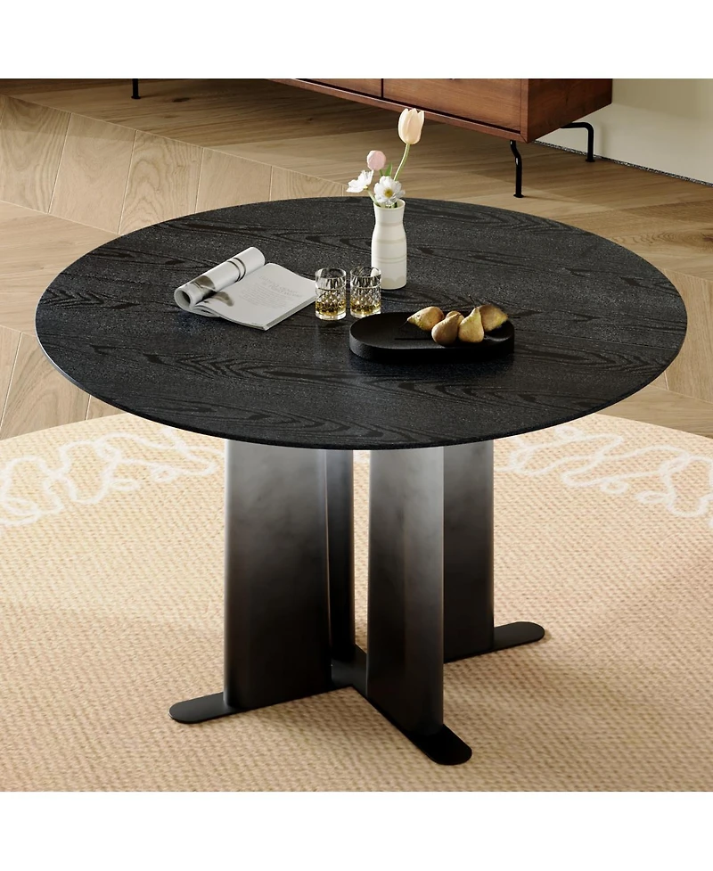 Streamdale Furniture Round Wood Grain Dining Table with Gradient Cross Base