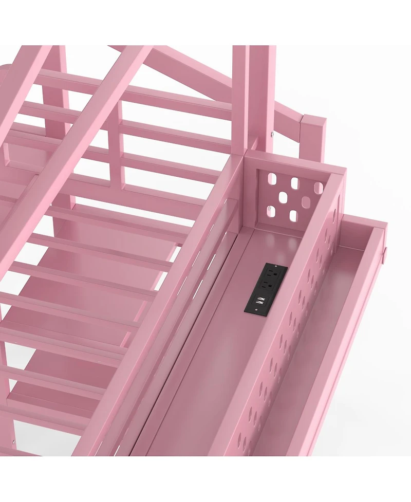 Streamdale Furniture Loft Bed with Storage Stairs Wardrobe Usb Ports and Led Lights