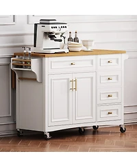 Streamdale Furniture 52'' Drop Leaf Kitchen Island with Storage Spice Rack and Wheels