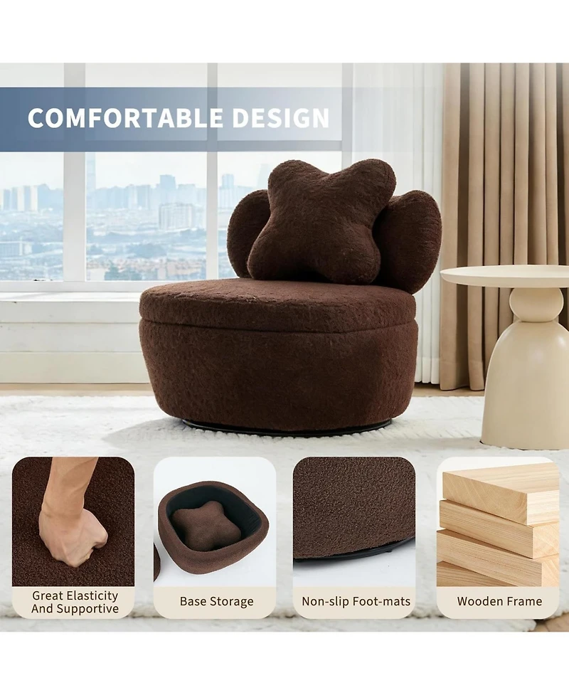 gaomon 360degree(s) Swivel Accent Chair with Storage,Comfy Armchair Teddy Velvet Upholstered Cushion for Makeup, Bedroom, Apartment, Living