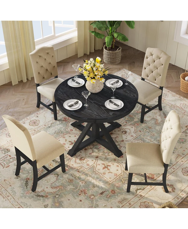 Streamdale Furniture Retro Extendable Dining Table Set with 4 Upholstered Chairs