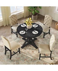 Streamdale Furniture Retro Extendable Dining Table Set with 4 Upholstered Chairs