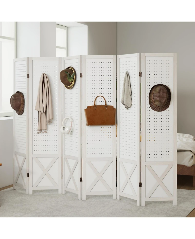 Slickblue 67" Foldable Pegboard Room Divider with 6 Panels