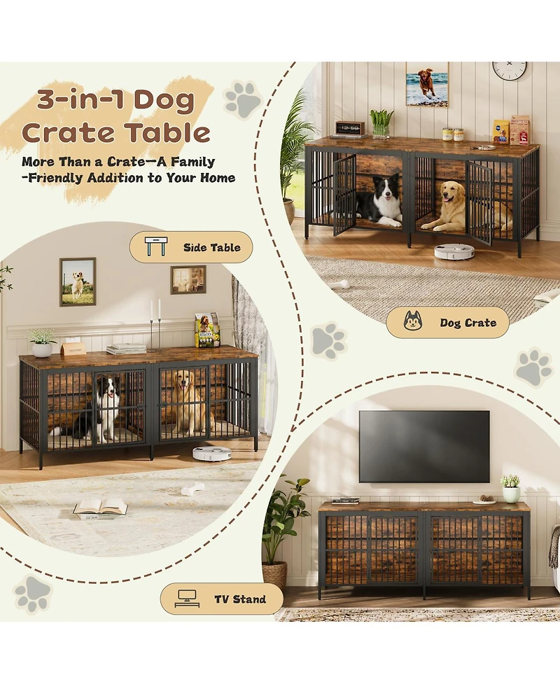 Streamdale Furniture 80'' Heavy-Duty 2-Door Dog Crate End Table and Tv Stand