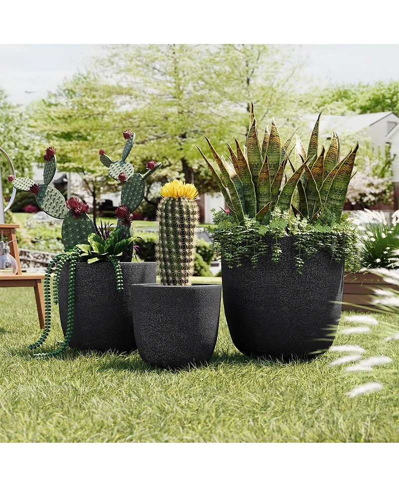 Streamdale Furniture 3-Piece Lightweight Matte Mgo Round Planter Set with Drainage Holes