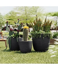 Streamdale Furniture 3-Piece Lightweight Matte Mgo Round Planter Set with Drainage Holes
