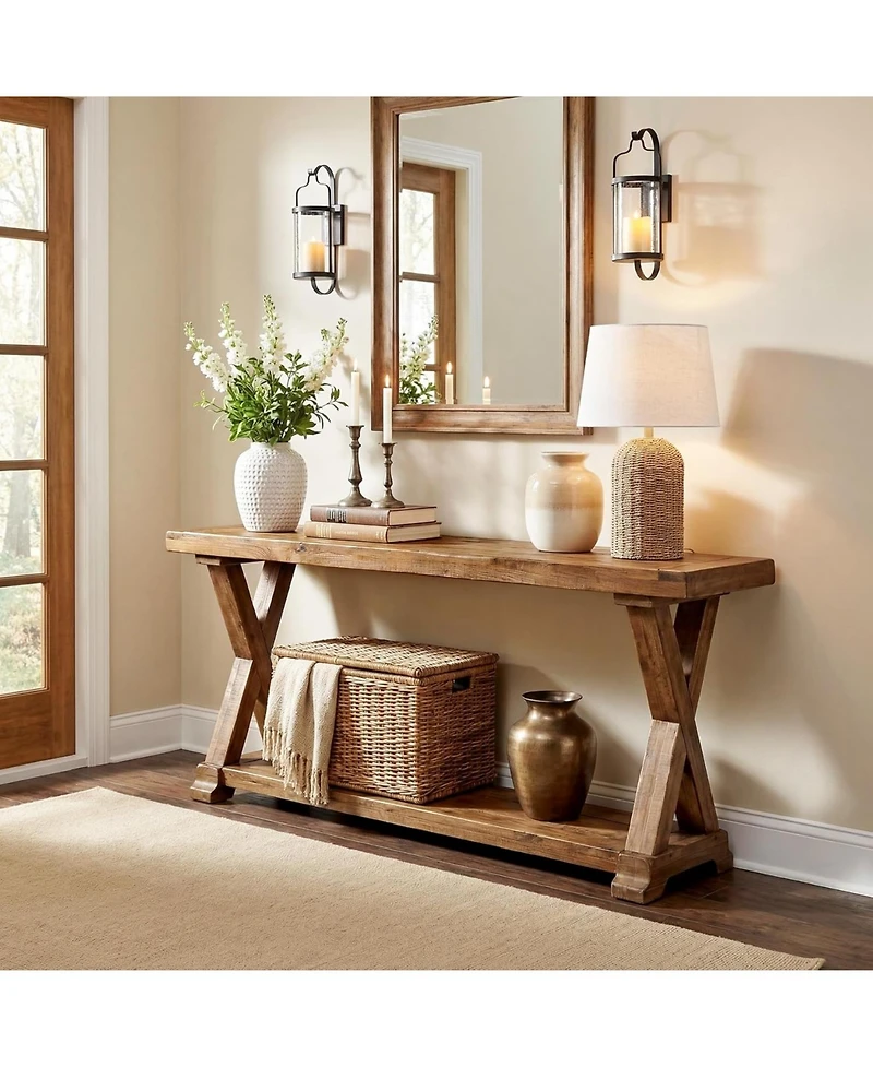 Tribesigns 63'' Solid Wood Console Table, 2-Tier Narrow Entryway Table with Storage, Farmhouse Sofa Console Behind Couch
