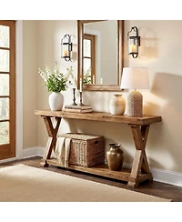 Tribesigns 63'' Solid Wood Console Table, 2-Tier Narrow Entryway Table with Storage, Farmhouse Sofa Console Behind Couch