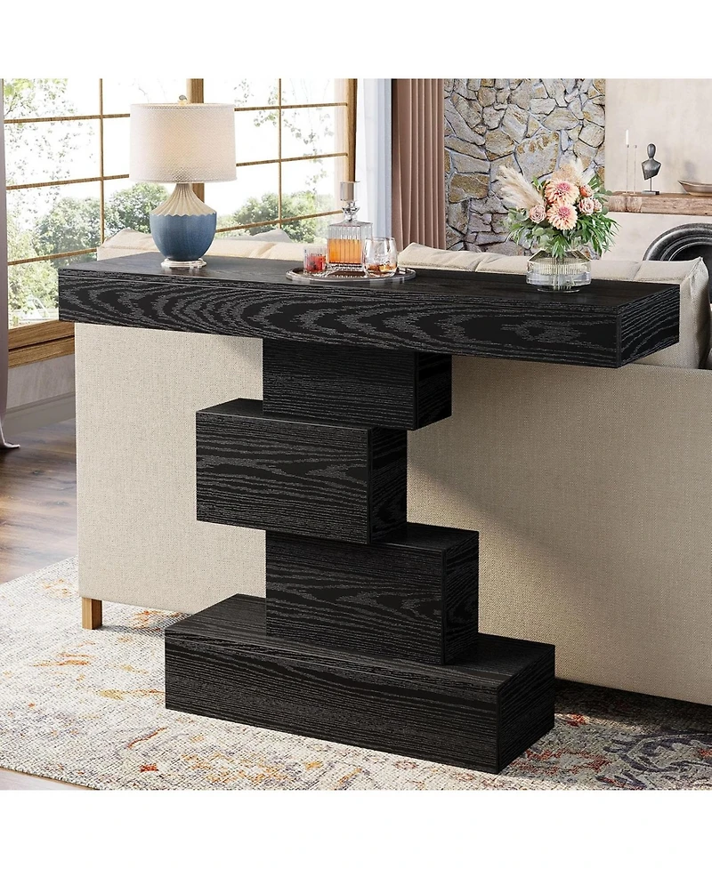 Tribesigns Farmhouse Console Table, 42.5-Inch Narrow Wood Sofa Table Behind Couch with Geometric Base, Table