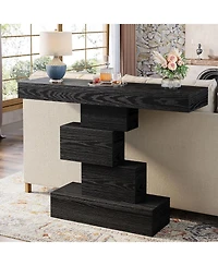 Tribesigns Farmhouse Console Table, 42.5-Inch Narrow Wood Sofa Table Behind Couch with Geometric Base, Table
