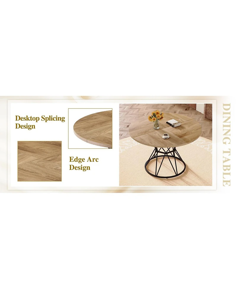 Streamdale Furniture 47.3 inch Round Wood Dining Table and 4 Fabric Chairs Set