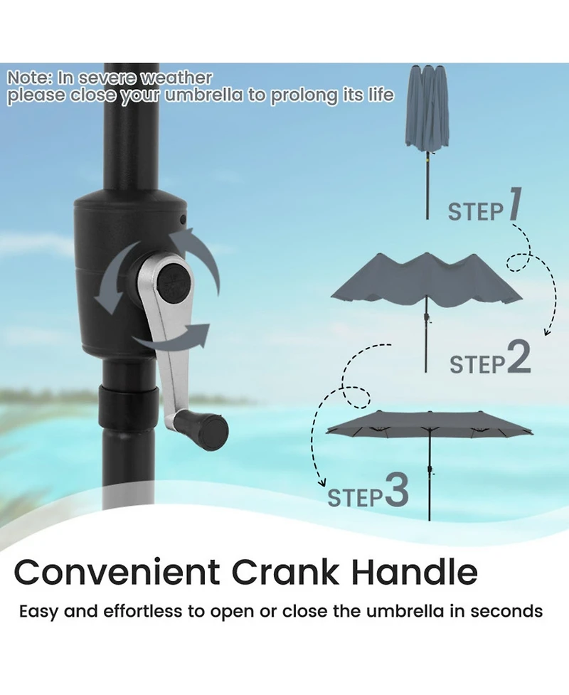 Sugift 13 Feet Double-Sided Patio Table Market Umbrella with Crank Handle