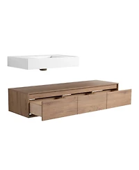 Sillysis 59 Inch Wall Mounted Bathroom Vanity with Resin Sink, 3 Soft Close Drawers, Modern Floating Cabinet for Spacious Storage