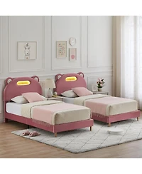 gaomon Twin Bed Frame with Led Lights and Headboard, Upholstered Platform, 2 Pack