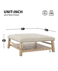 Streamdale Furniture 41.5'' Tufted Square Ottoman Coffee Table with Storage Shelf and Nailhead Trim