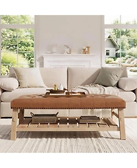 Streamdale Furniture 48'' Tufted Rectangle Ottoman Coffee Table with Storage Shelf and Nailhead Trim