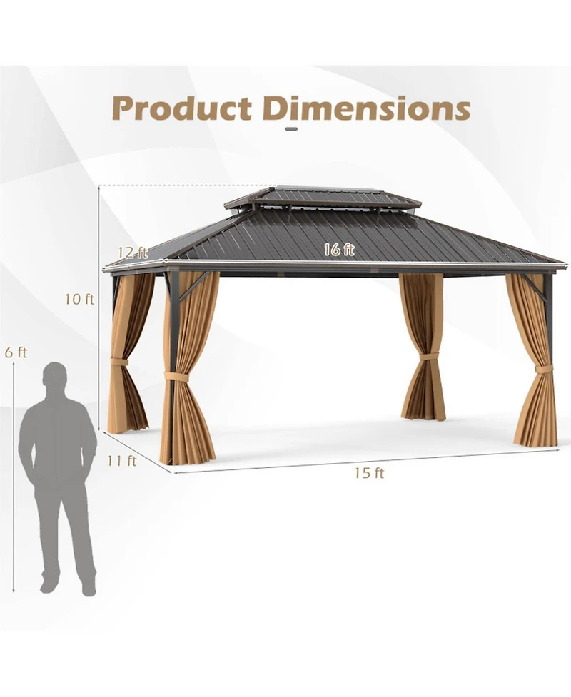 Gouun 16 x 12 Ft Permanent Hardtop Gazebo with Aluminum Frame and Mesh