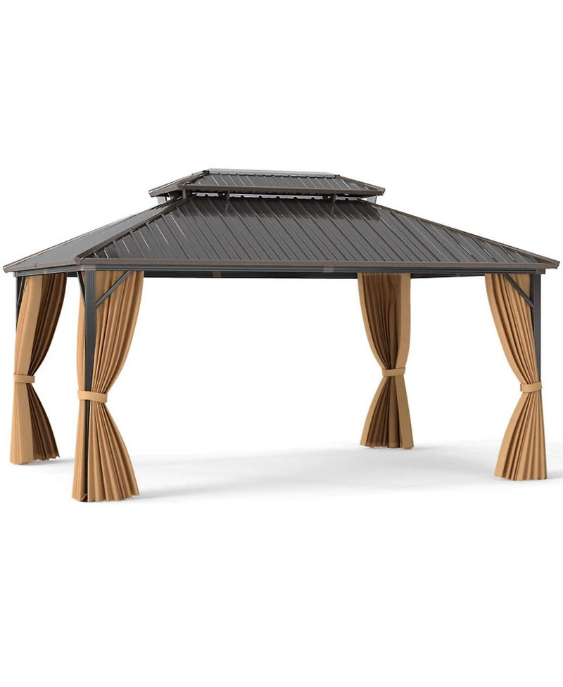 Gouun 16 x 12 Ft Permanent Hardtop Gazebo with Aluminum Frame and Mesh