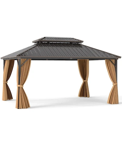 Gouun 16 x 12 Ft Permanent Hardtop Gazebo with Aluminum Frame and Mesh