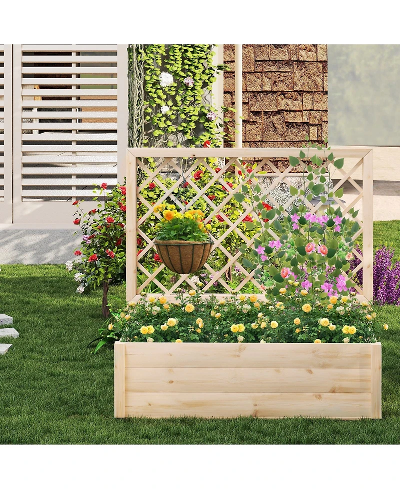 Sugift Raised Garden Bed Wooden Elevated Planter Box with Lattice Trellis