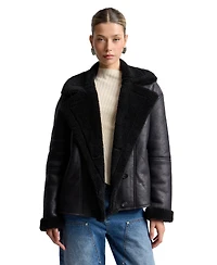 Avec Les Filles Women's Collared Faux Shearling Coat