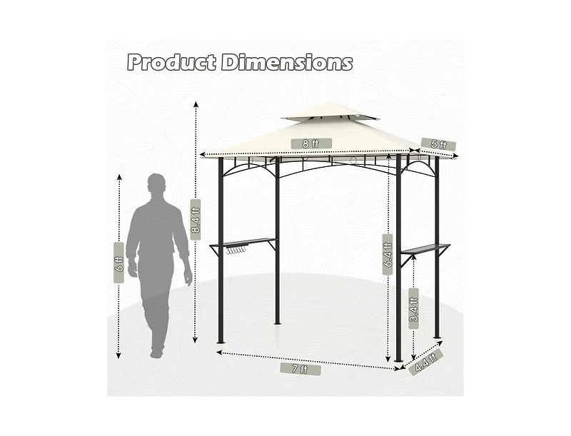 Boyel Living Outdoor Double-Tiered Grill Gazebo Canopy with 2 Shelves and 7 Hooks