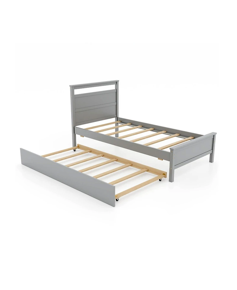 Gouun Twin Wooden Bed Frame with Trundle for Teens and Adults