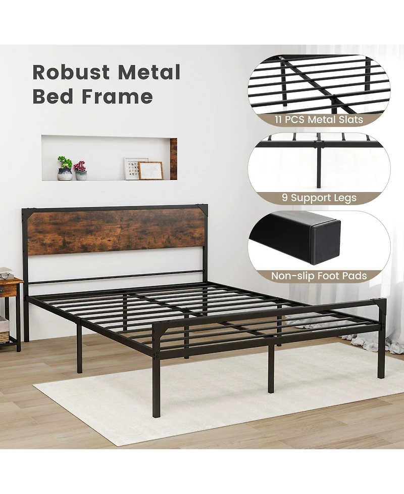 Gouun Platform Queen Size Bed with Headboard and Footboard