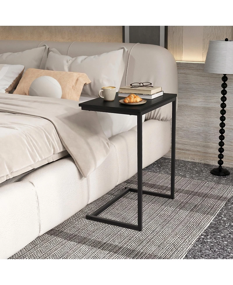 Gymax C-shaped End Table Vintage Accent Couch Table w/ Heavy-duty Metal Frame