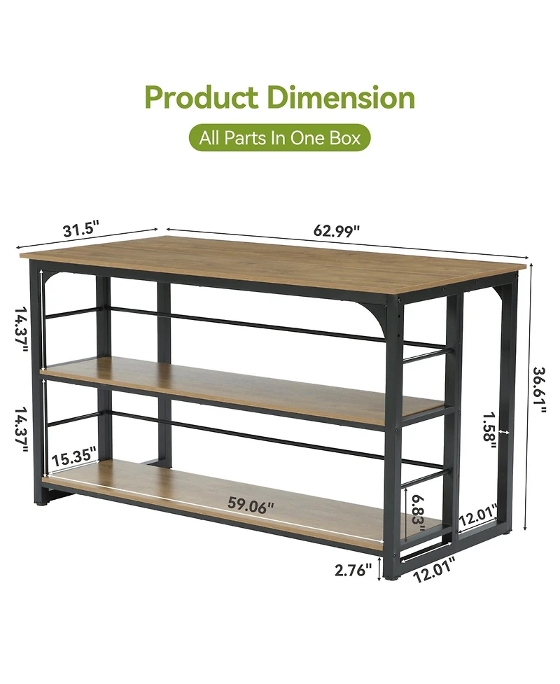 Tribesigns Kitchen Island with Storage, 63 Inches Width Kitchen Shelf with Large Worktop, Modern Kitchen Counter