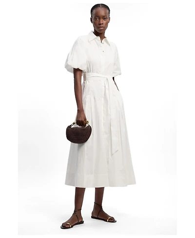 Karen Millen Women's Cotton Puff Sleeve Midi Shirt Dress