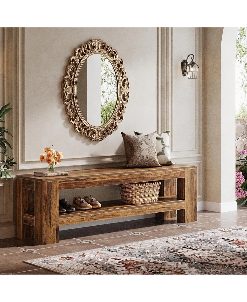 Slickblue Farmhouse Entryway Bench with Wooden Shoe Shelf