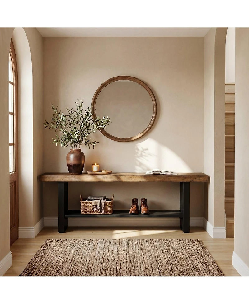 Slickblue 55" Wooden Entryway Bench with Open Shoe Storage Shelves