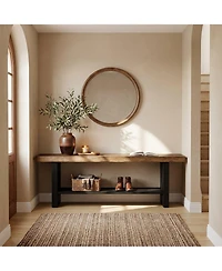 Slickblue 55" Wooden Entryway Bench with Open Shoe Storage Shelves